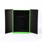 negro de la puerta doble y caja de regalo de lujo de la cartulina de cuero verde de la PU con el parte movible modificado para requisitos particulares de la esponja del recorte