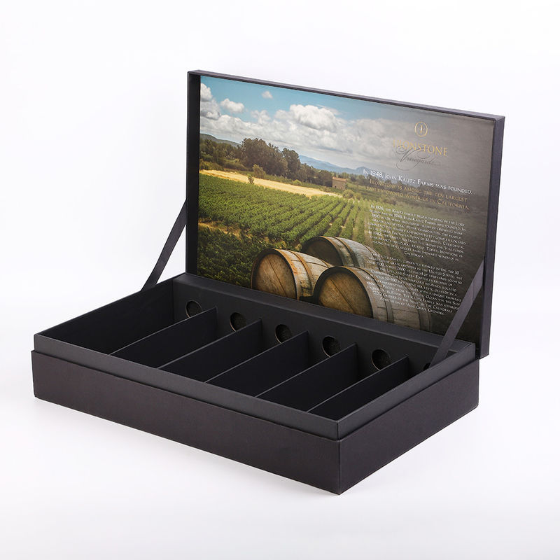 Papel negro rígido de Tailered con la caja de empaquetado del vino de la botella de la textura 6 con el parte movible de la cartulina