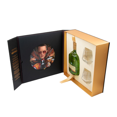 Caja de embalaje de vino magnético de botella única negra de lujo con accesorios