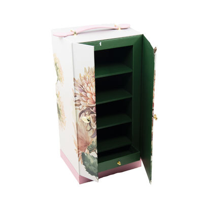 Diseño personalizado a medida Elegante puerta doble abierta Caja de regalo de lujo con mango de cuero